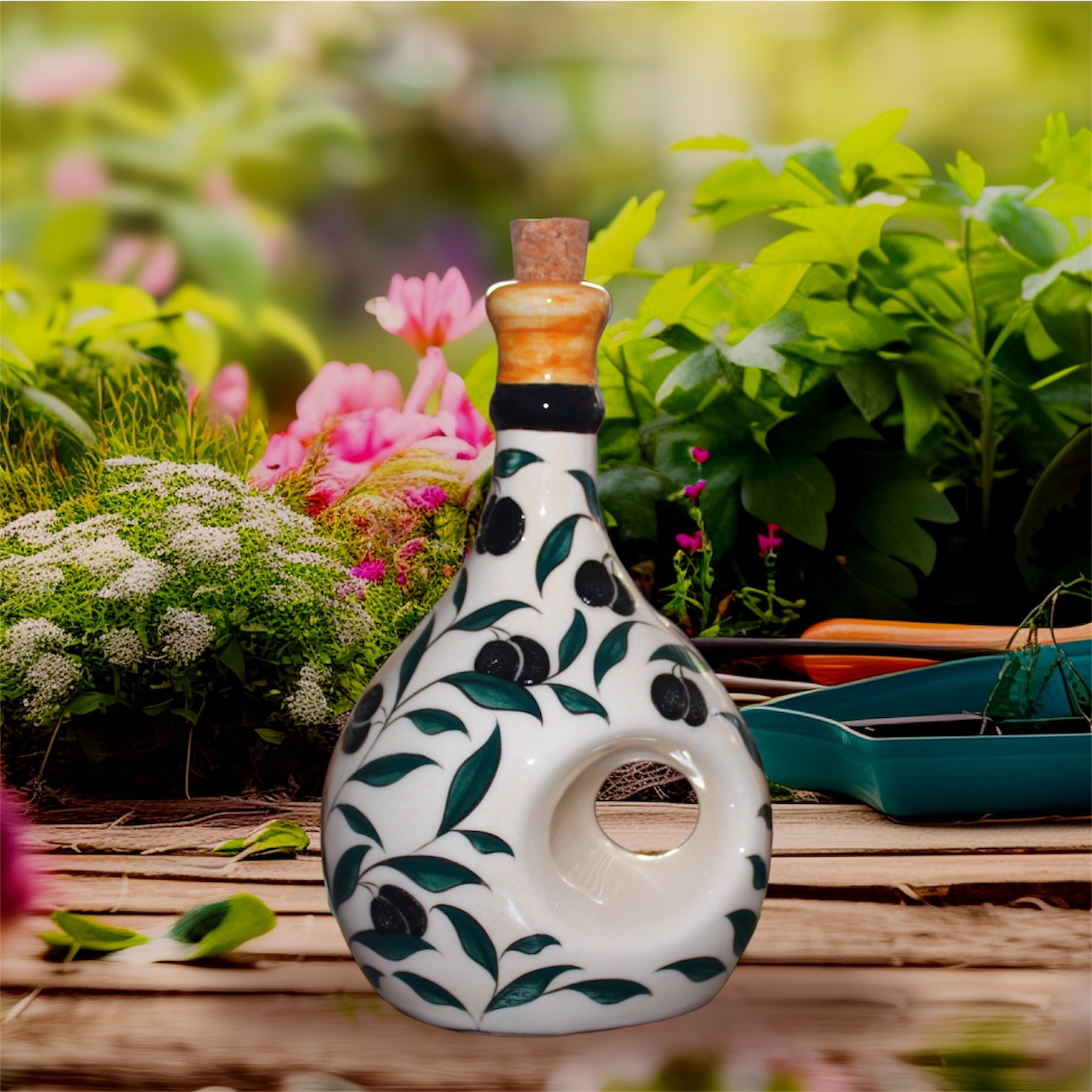 Seramik Çini Desenli Zeytinyağı Şişesi - Görsel 4