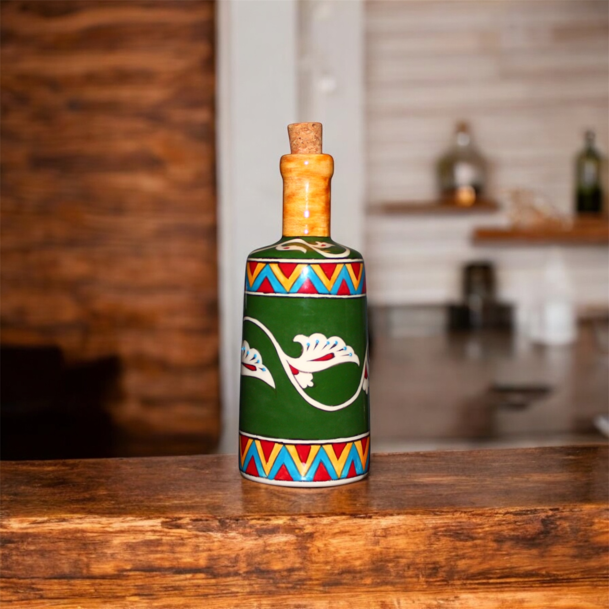 Seramik Çini Desenli Zeytinyağı Şişesi - Görsel 3