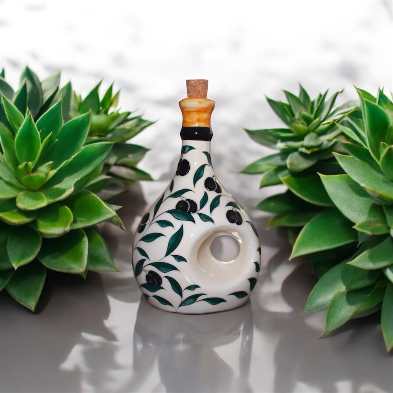 Seramik Çini Desenli Zeytinyağı Şişesi - Görsel 3
