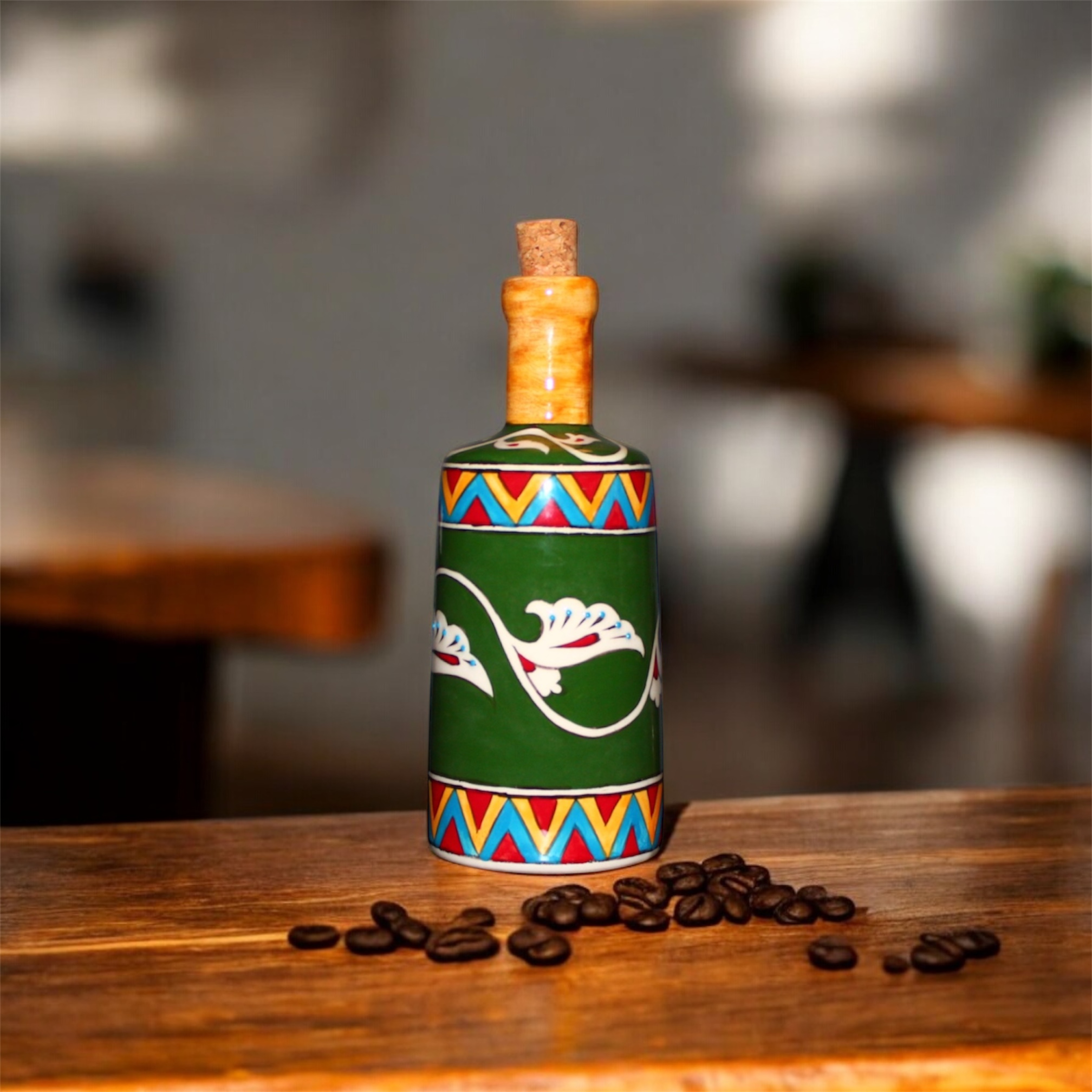 Seramik Çini Desenli Zeytinyağı Şişesi - Görsel 4