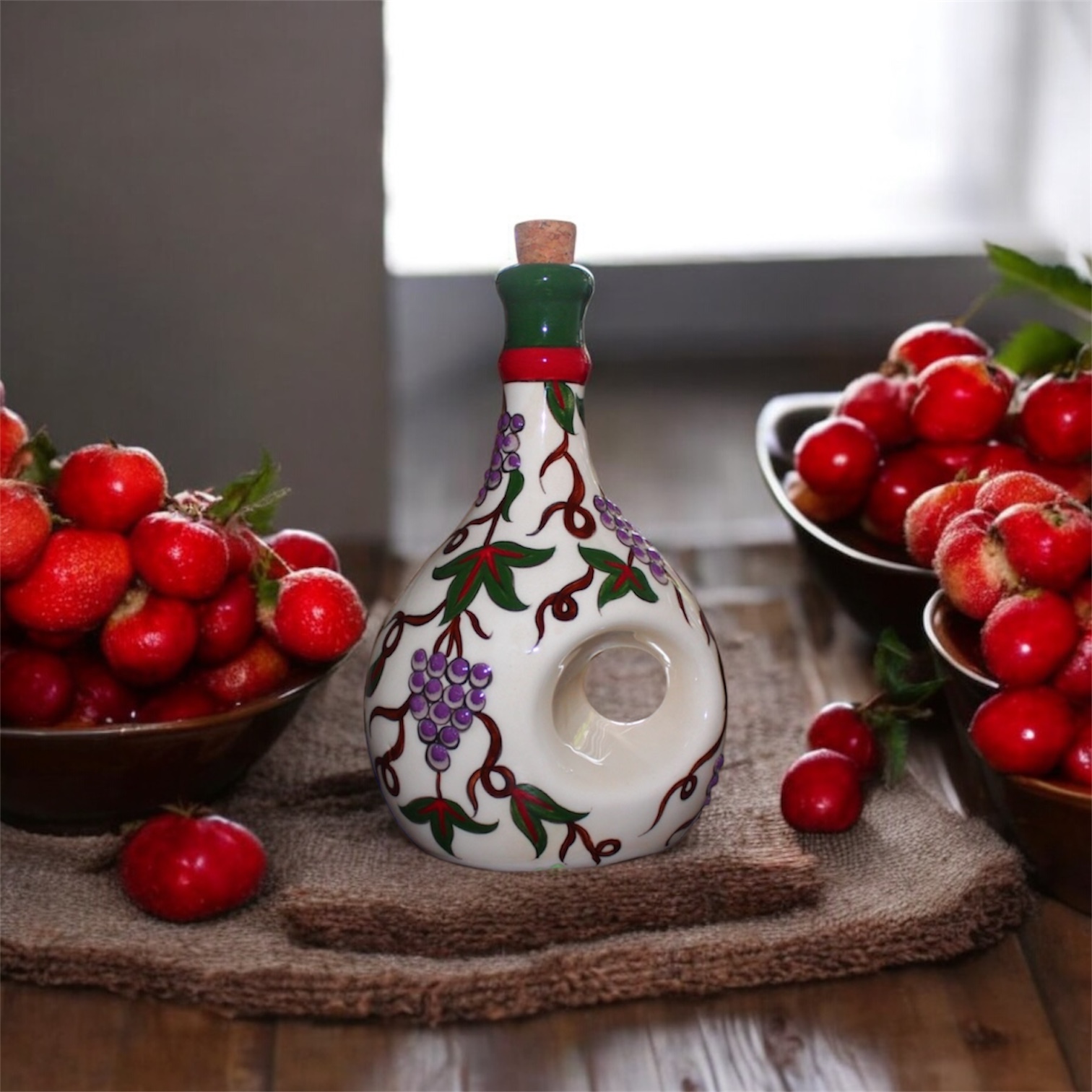 Seramik Çini Desenli Zeytinyağı Şişesi - Görsel 4